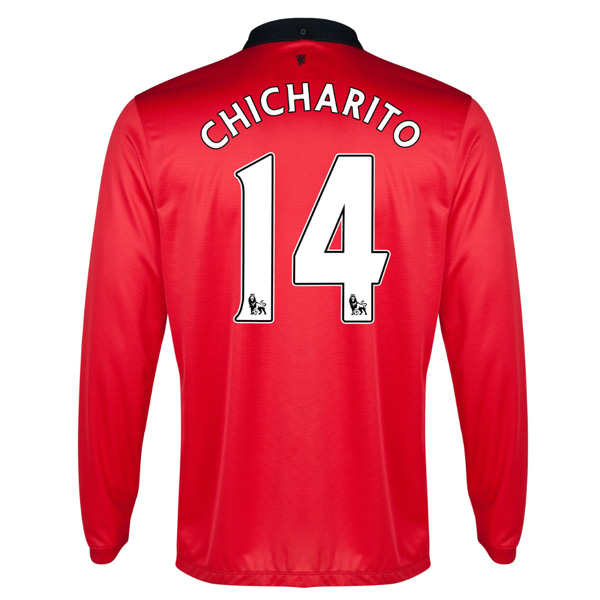 13-14 Manchester United #14 Chicharito Home Long Sleeve Jersey Shirt - Click Image to Close